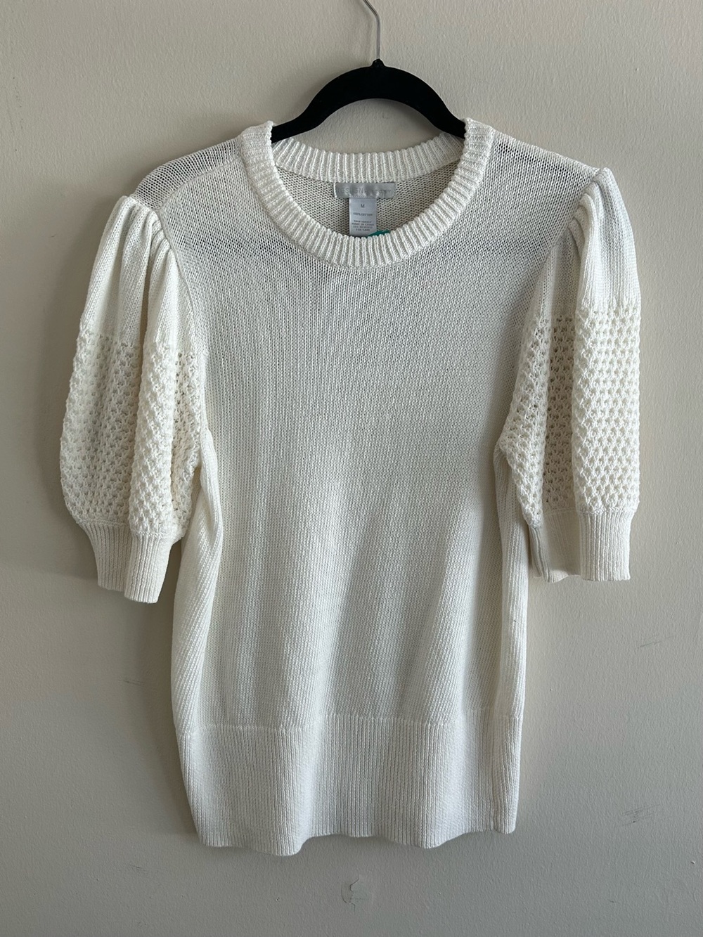 White Puff Sleeve Knit Sweater